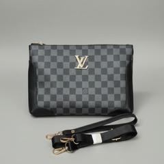 Premium LV Leather Crossbody Bag Black ( Made in Italy )