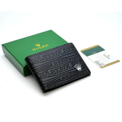 Premium Rolex Leather Bifold Men Wallet Black ( Made in Italy )