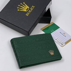 Premium Rolex Leather Bifold Men Wallet Green ( Made in Italy )