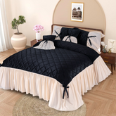 Pristine 5 Pcs Quilted Ruffle Set Velvet Black With Frill