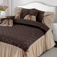 Pristine 5 Pcs Quilted Ruffle Set Velvet Brown With Frill