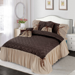 Pristine 5 Pcs Quilted Ruffle Set Velvet Brown With Frill