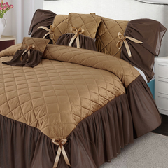 Pristine 5 Pcs Quilted Ruffle Set Velvet Golden With Frill