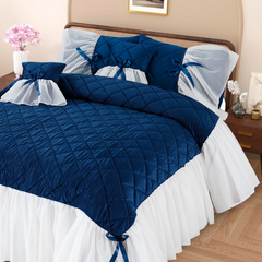 Pristine 5 Pcs Quilted Ruffle Set Velvet Navy With Frill