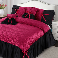 Pristine 5 Pcs Quilted Ruffle Set Velvet Pink With Frill