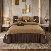 Pristine 5 Pcs Quilted Ruffle Set Velvet Golden With Frill