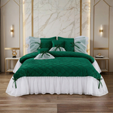 Pristine 5 Pcs Quilted Ruffle Set Velvet Green With Frill