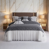 Pristine 5 Pcs Quilted Ruffle Set Velvet Grey With Frill