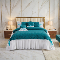 Pristine 5 Pcs Quilted Ruffle Set Velvet Zinc With Frill