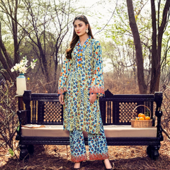 Safa Noor 2 Pcs Unstitched Printed Lawn Suit Blue