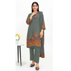 Sapphire 3 Pcs Unstitched Printed Suit Olive Green