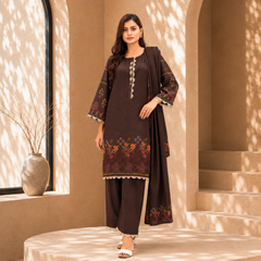 Sapphire 3 Pcs Unstitched Printed Suit Dark Brown
