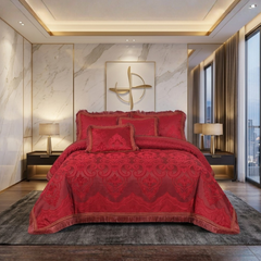 Silvia 5 Pcs Heavy Palachi Velvet Red Bedding Set