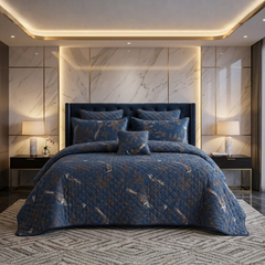 Sonorous 5 Pcs Blue Bed Spread Set Palachi