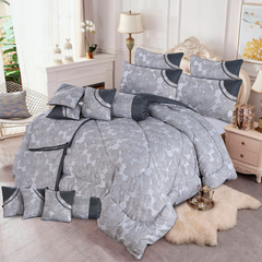 Zova 14 Pcs Palachi Bedding Set with Filled Comforter Silver Grey