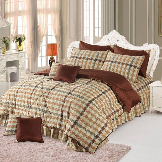 Calliope 10 Pcs Bedding Set with Filled Comforter Brown 1024