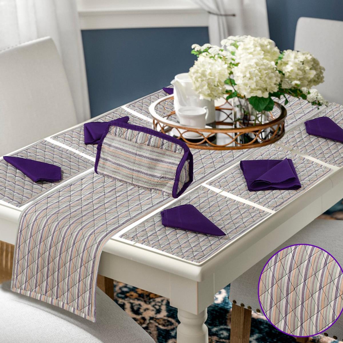 14 Pcs Quilted Table Runner Set Cornelia Purple