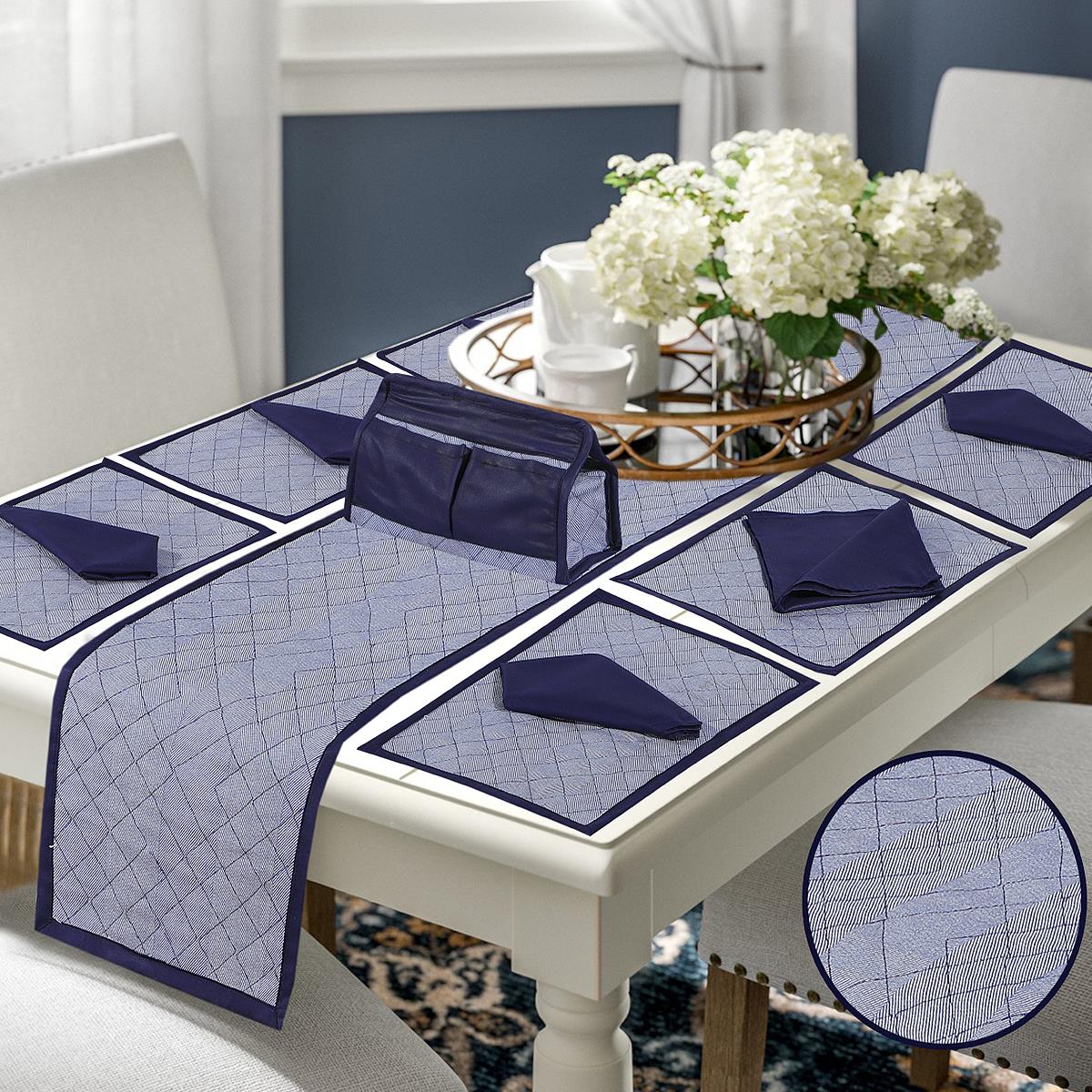 14 Pcs Quilted Table Runner Set Dulce Blue