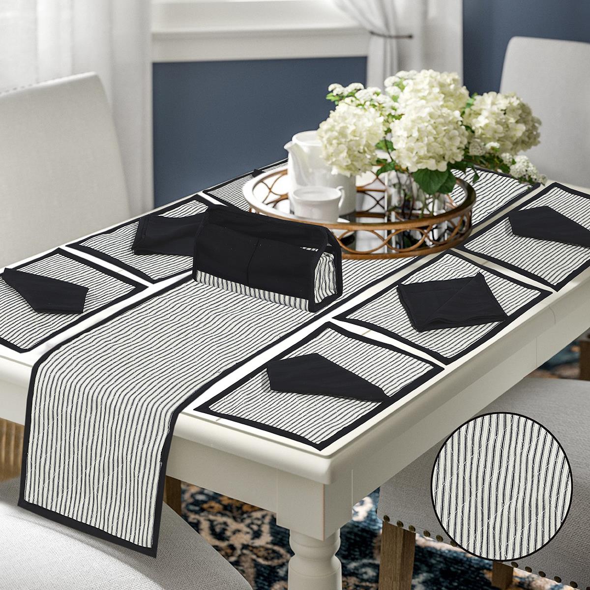 14 Pcs Quilted Table Runner Set Eloisa Black