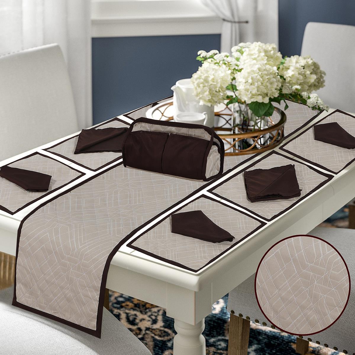 14 Pcs Quilted Table Runner Set Flavia Brown