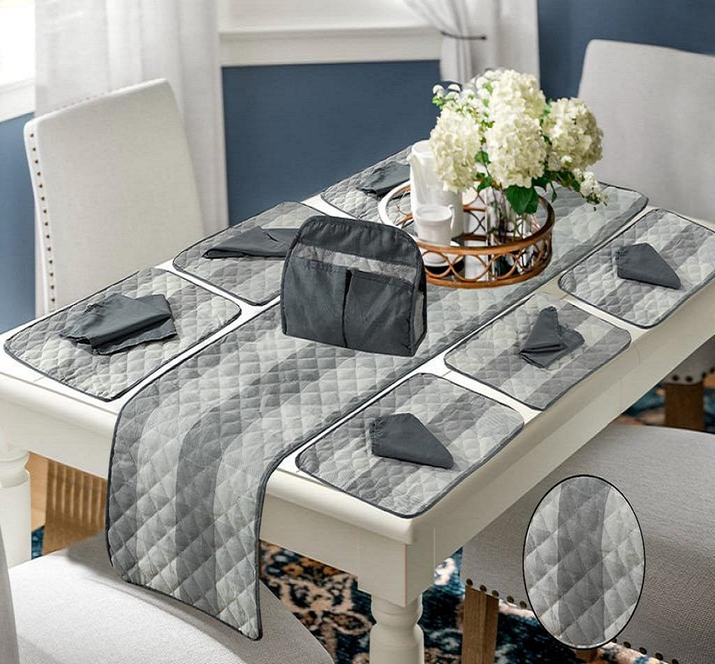 14 Pcs Quilted Table Runner Set Koala Grey