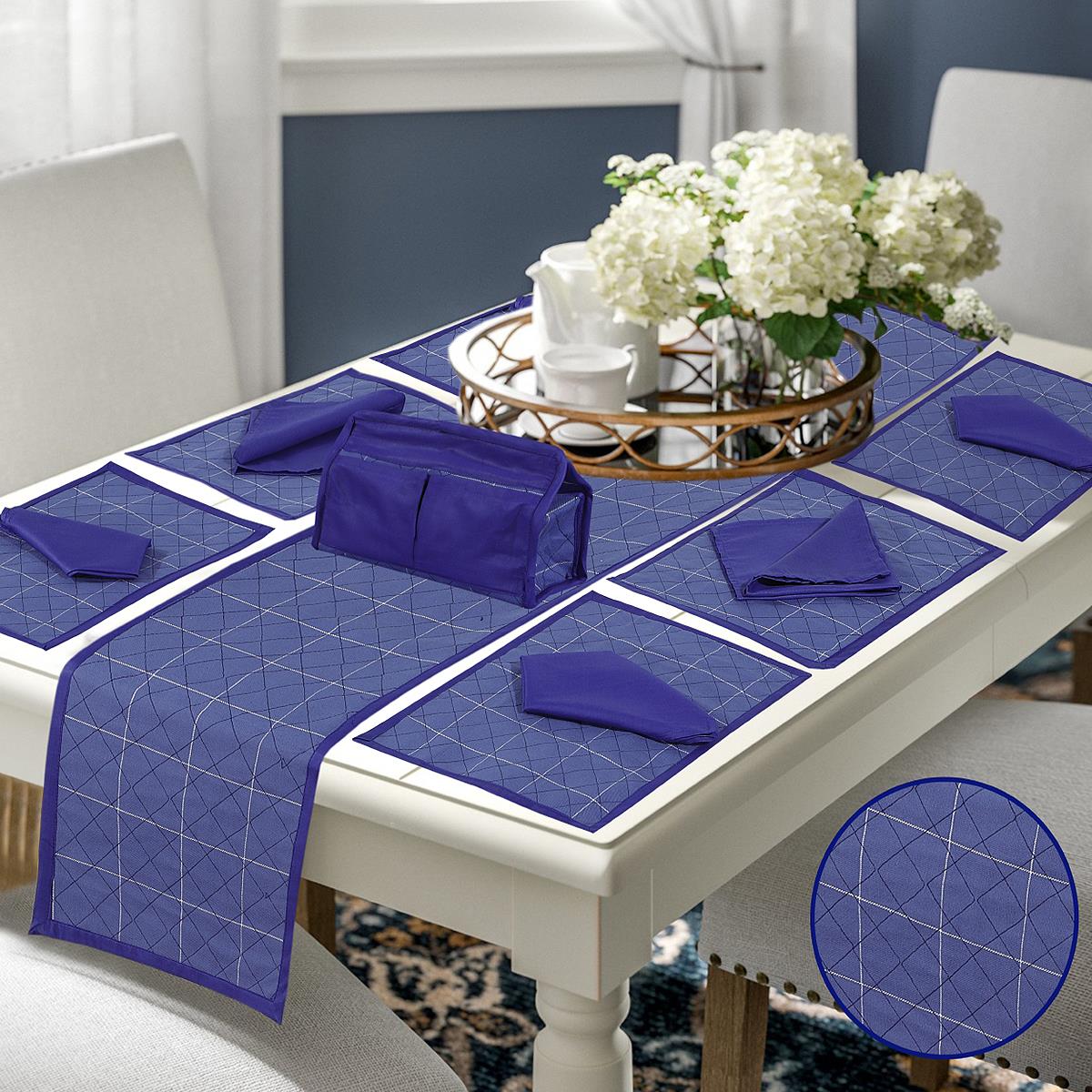 14 Pcs Quilted Table Runner Set Mattea Blue