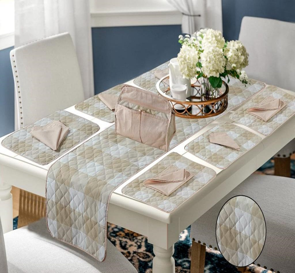 14 Pcs Quilted Table Runner Set Sepia Beige