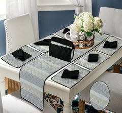 14 Pcs Quilted Table Runner Set Steel Grey