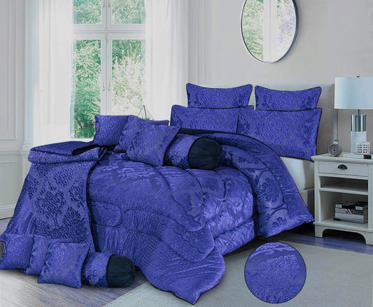 Damask 14 Pcs Palachi Velvet Blue Bed Set (Filled Comforter) 1280