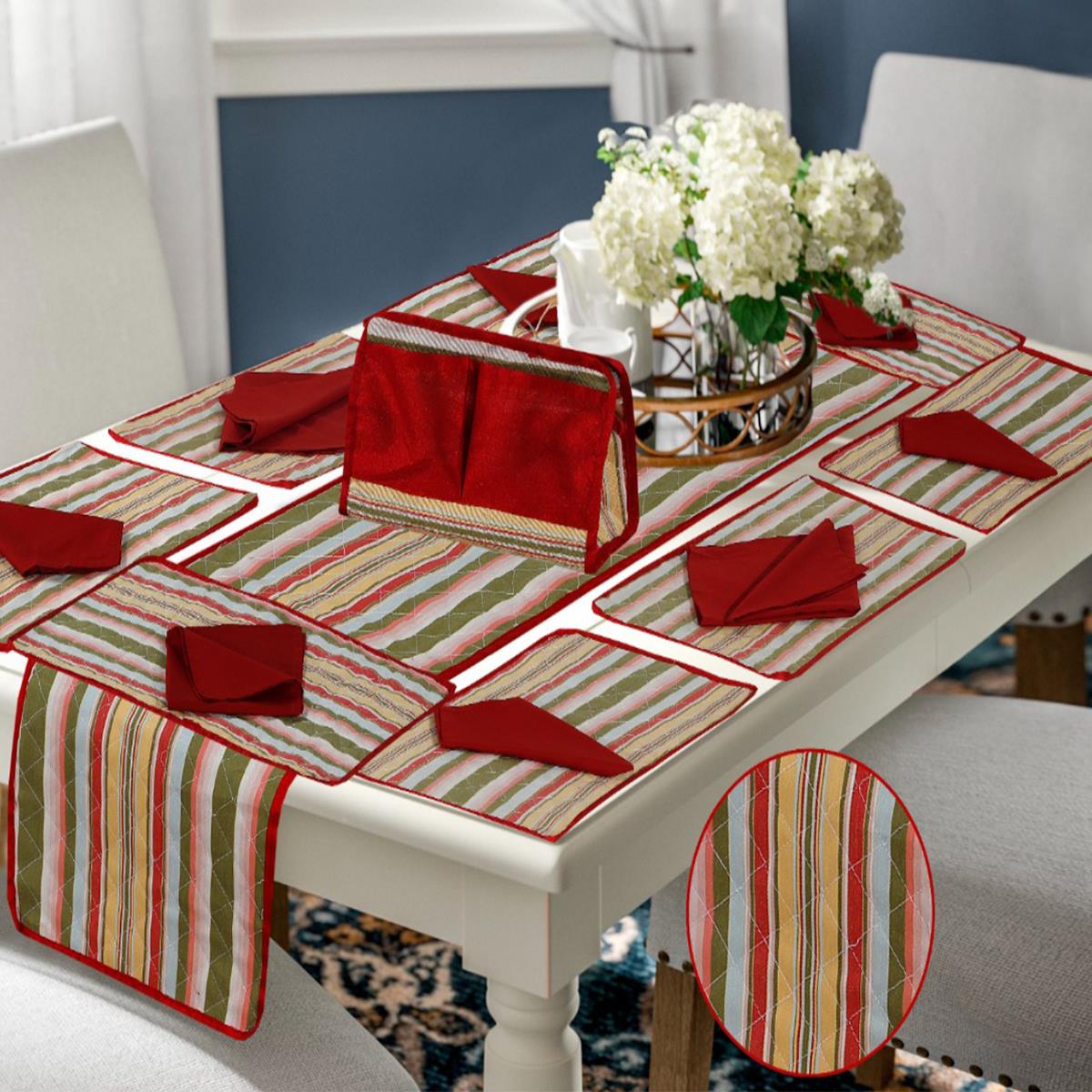 18 Pcs Quilted Table Runner Set Ebern Red (8 Chairs Table)