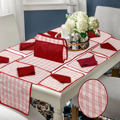 18 Pcs Quilted Table Runner Set Nicollet Red (8 Chairs Table)