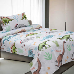 2 Pcs Cotton White Bed Sheet Dinosaur