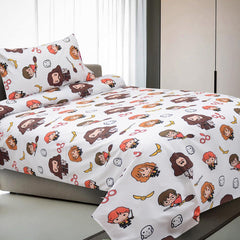 2 Pcs Cotton White Bed Sheet Monkey