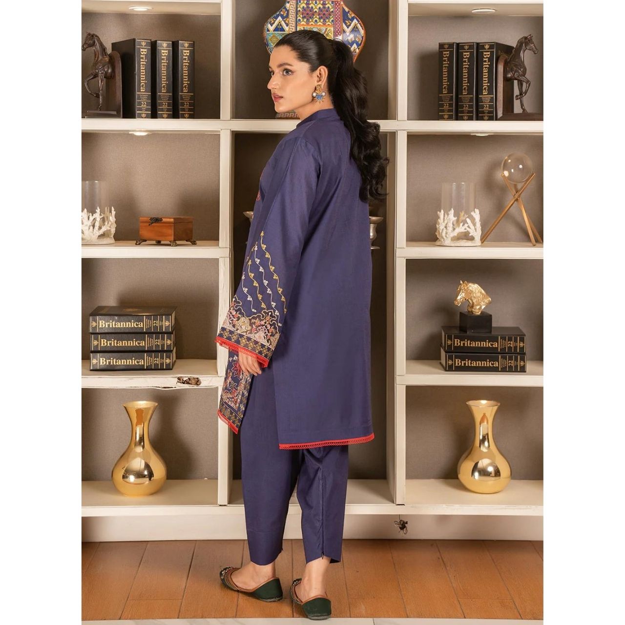 2 Pcs Embroidered Stitched Suit Blue