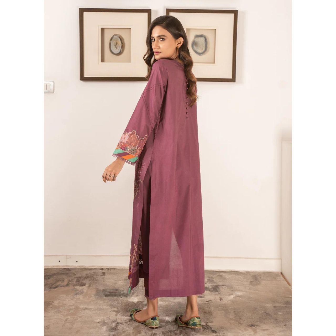 2 Pcs Embroidered Stitched Suit Mulberry