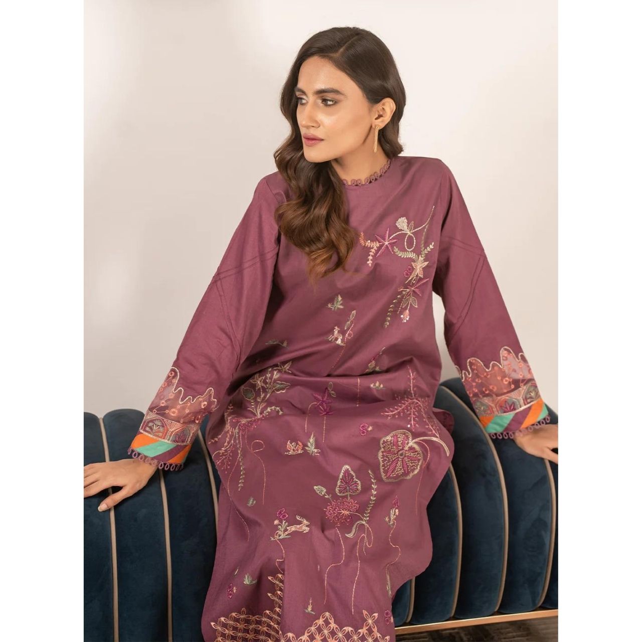 2 Pcs Embroidered Stitched Suit Mulberry