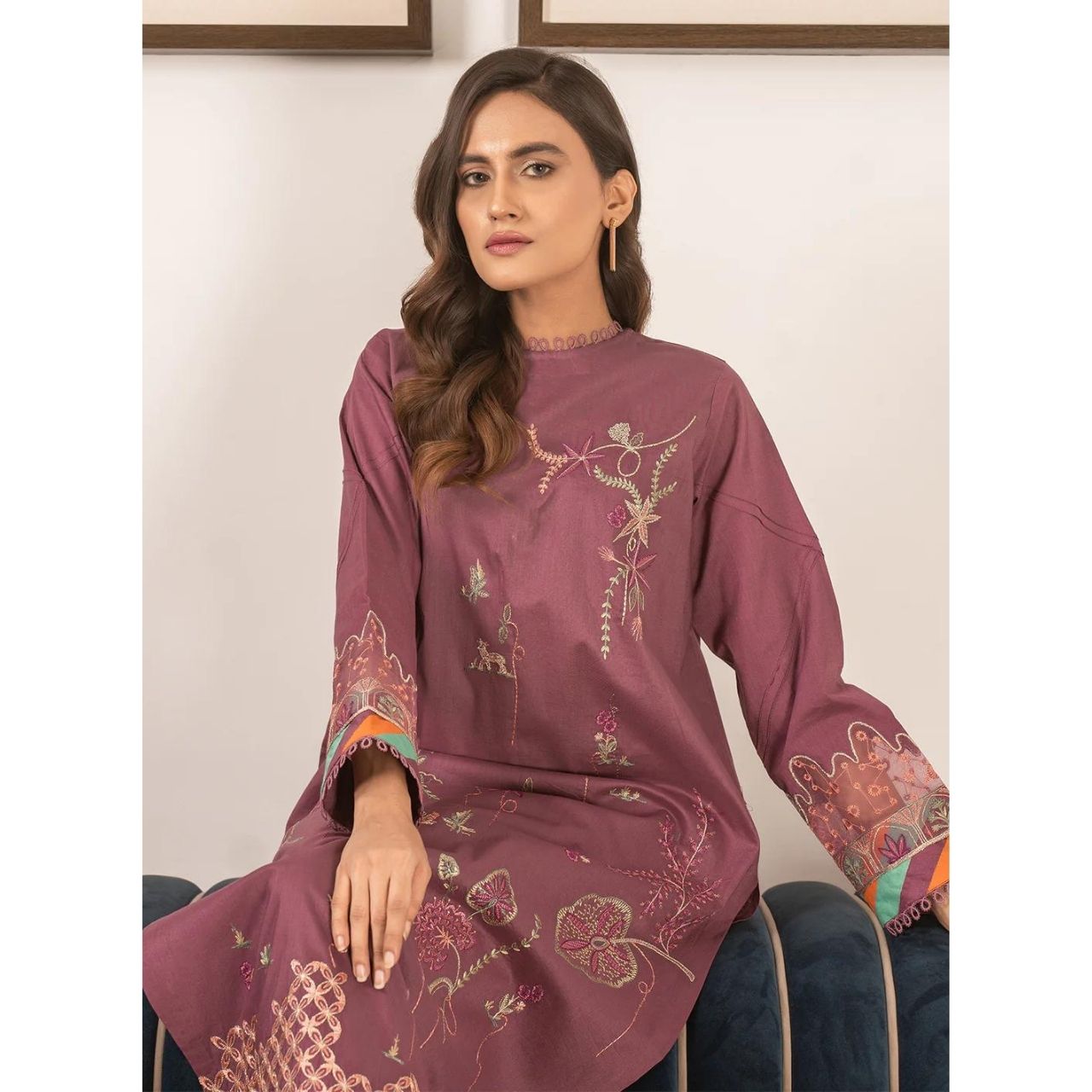 2 Pcs Embroidered Stitched Suit Mulberry