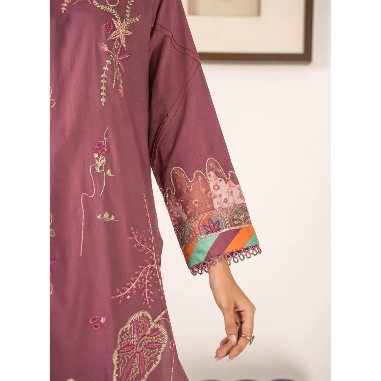 2 Pcs Embroidered Stitched Suit Mulberry