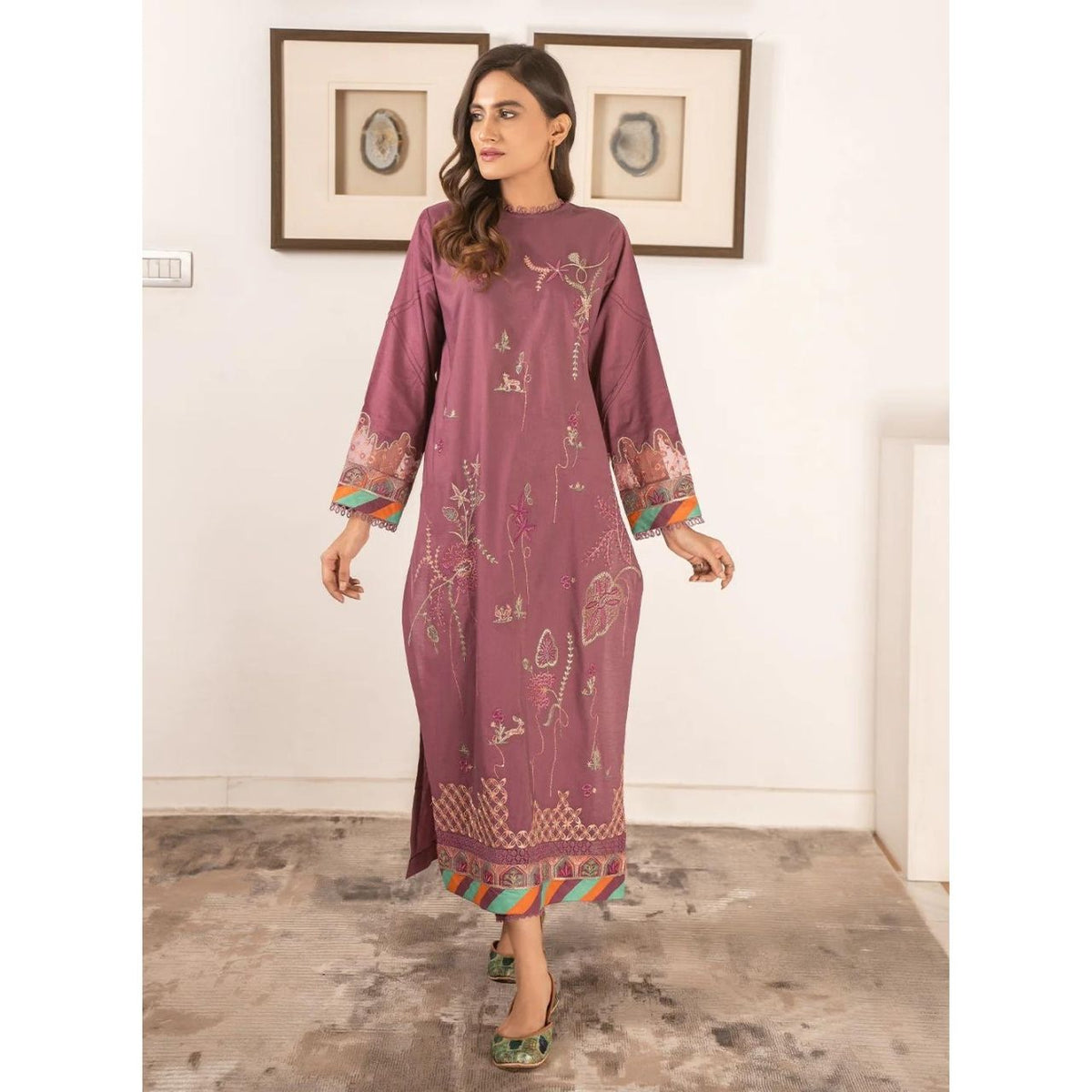 2 Pcs Embroidered Stitched Suit Mulberry