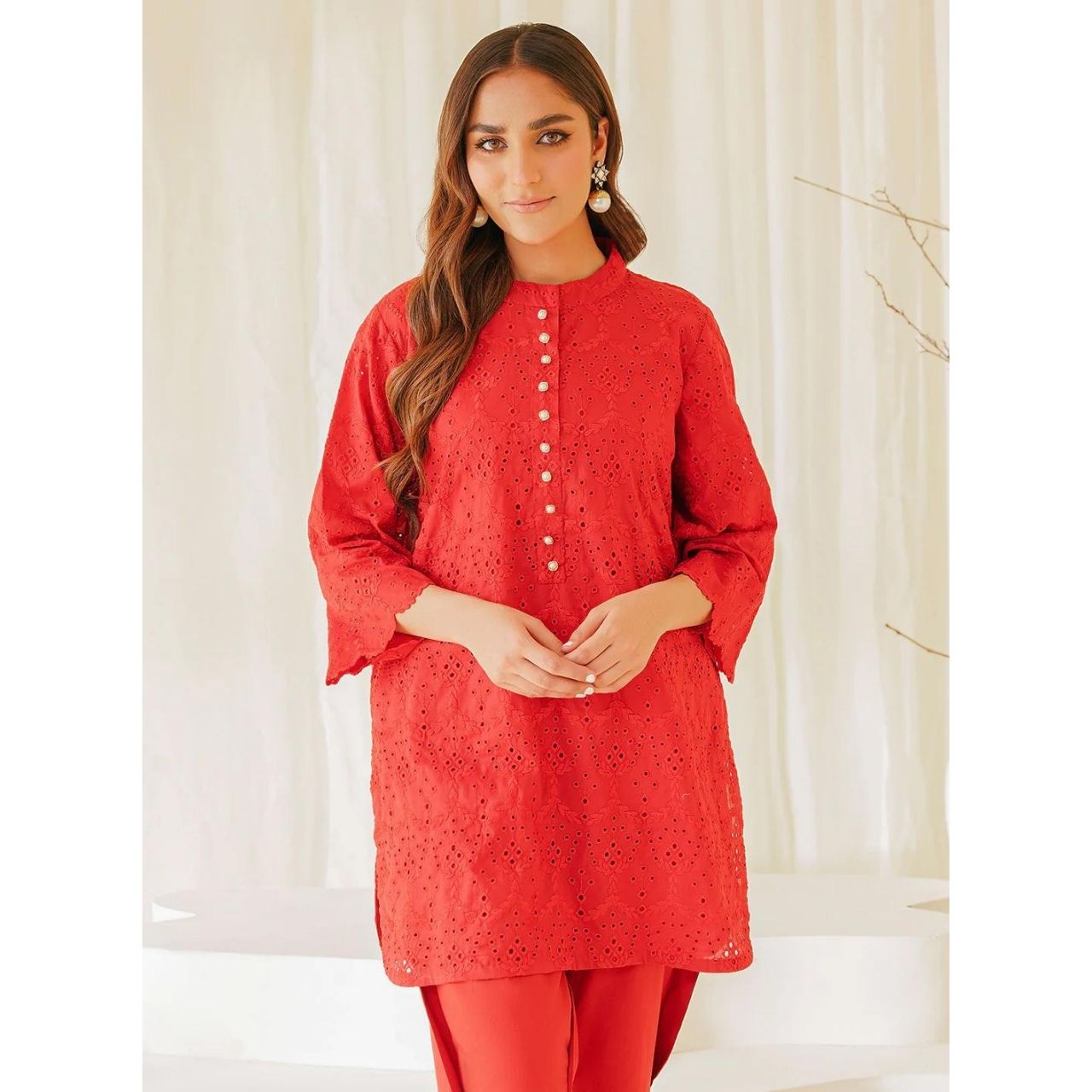 2 Pcs Embroidered Stitched Suit Red