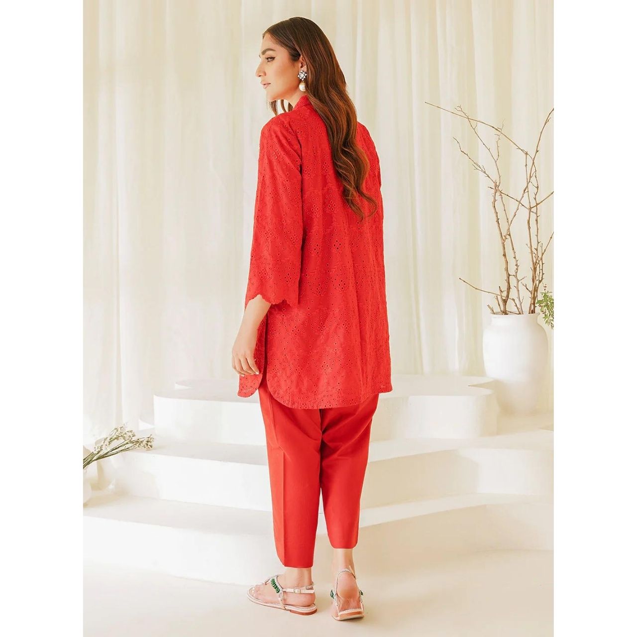 2 Pcs Embroidered Stitched Suit Red