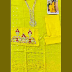 2 Pcs Girls Unstitched Embroidered Lawn Suit Glow Yellow