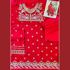 2 Pcs Girls Unstitched Embroidered Lawn Suit Ochre Red