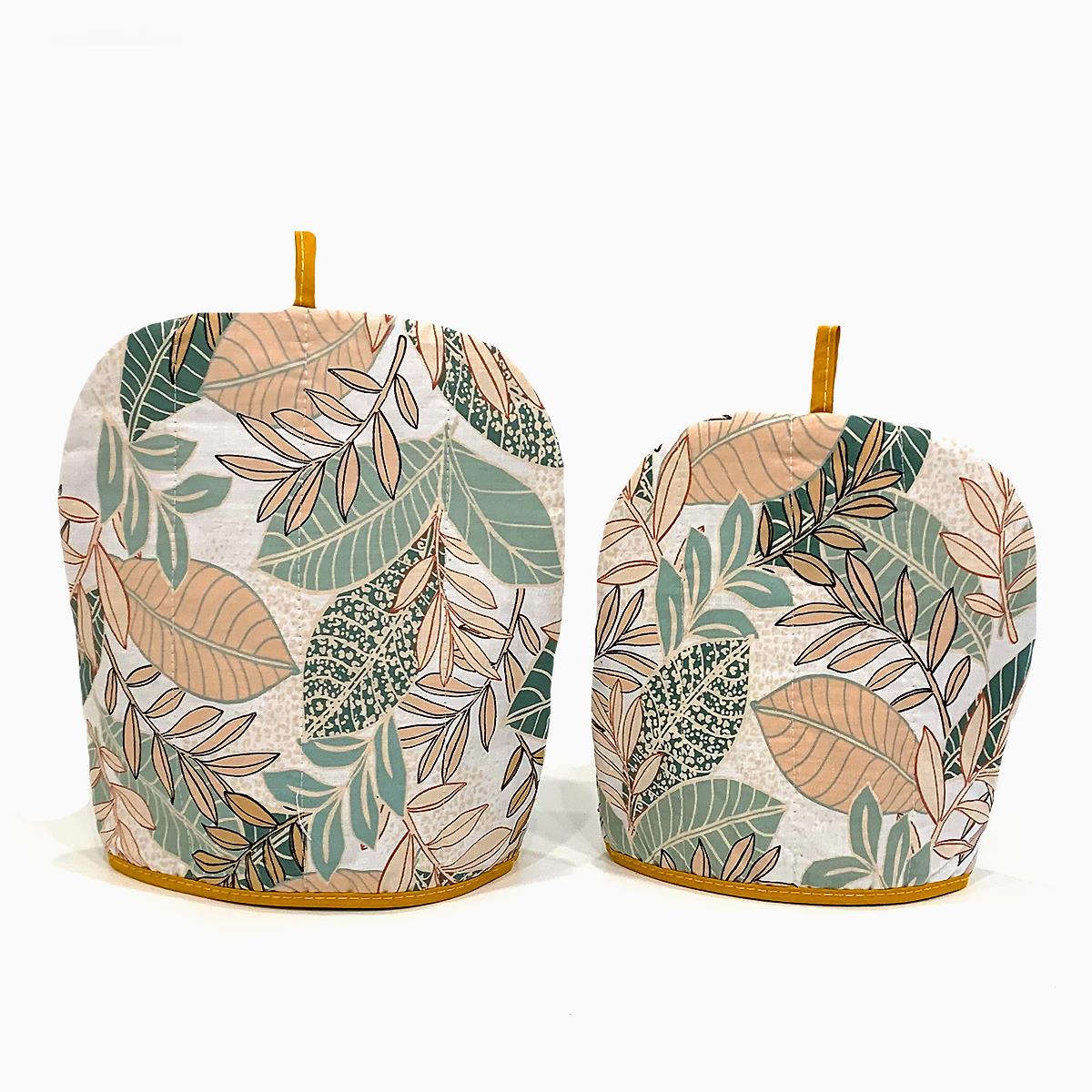 2 Pcs Tea Cozy Set Floral Leaf Brown