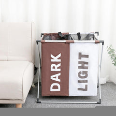 2 Tier Foldable Laundry Basket Brown White