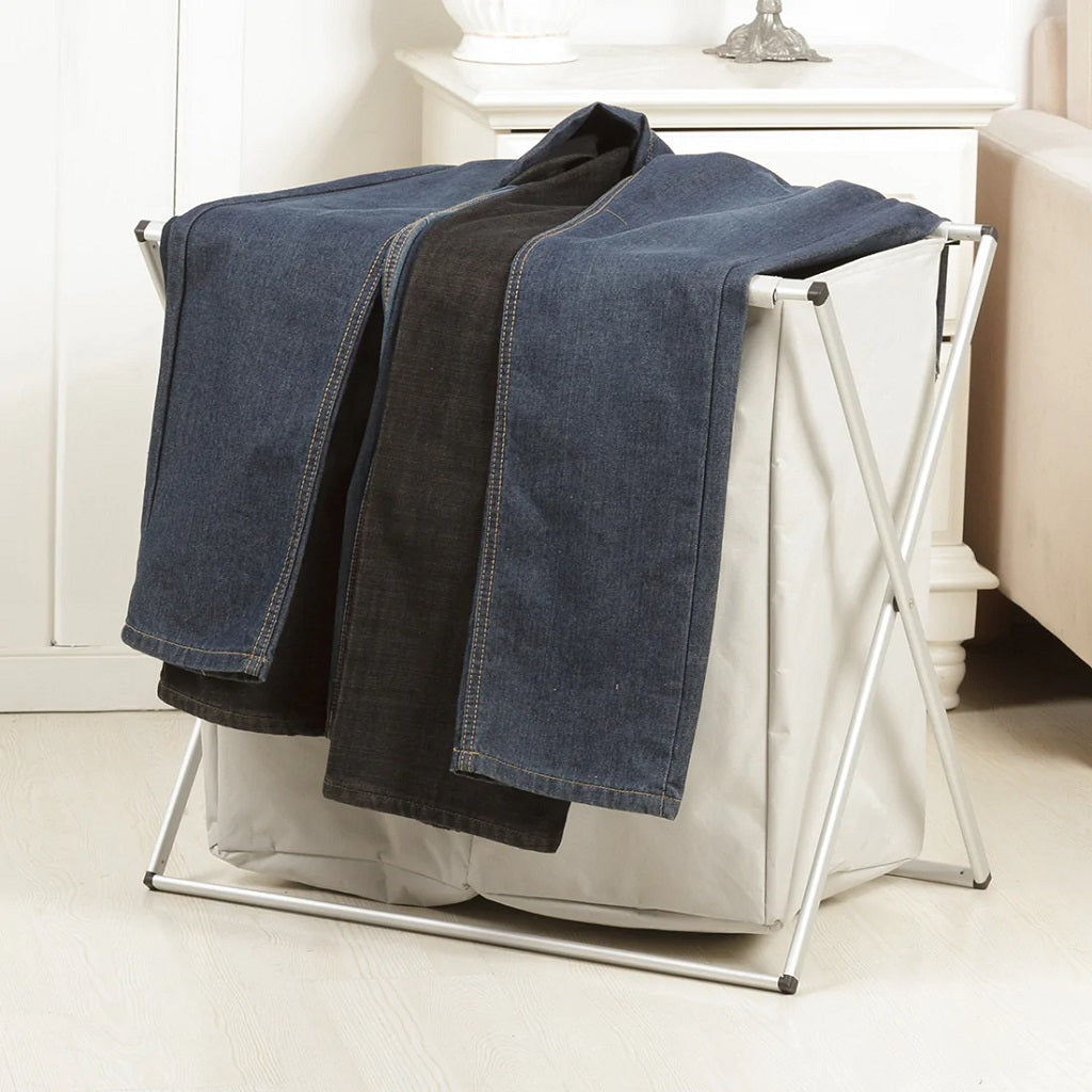 2 Tier Foldable Laundry Basket Off White