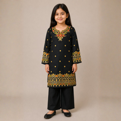 2 Pcs Girls Unstitched Embroidered Lawn Suit Dusky Black