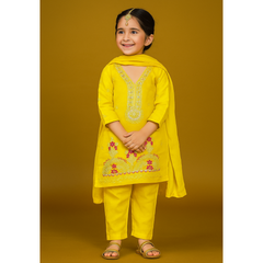 2 Pcs Girls Unstitched Embroidered Lawn Suit Glow Yellow