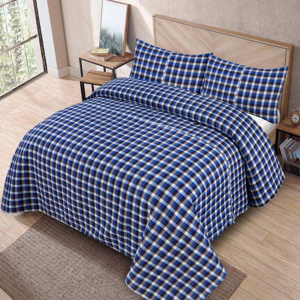 Awedde 3 Pcs Bedding Set Check Blue