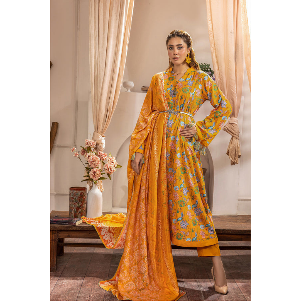 3-PIECE RADA PRINTED DORIA VISCOSE MUSTARD